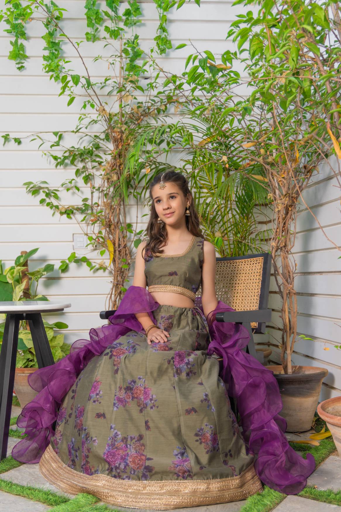 Olive Digital Printed Organza Silk Lehenga Choli (3-Piece) - Image 4