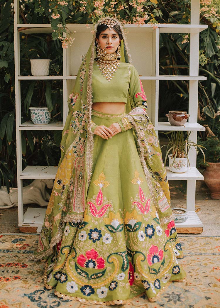 Dhani Green Embroidered Raw Silk Lehenga Choli (3-Piece) - Image 1