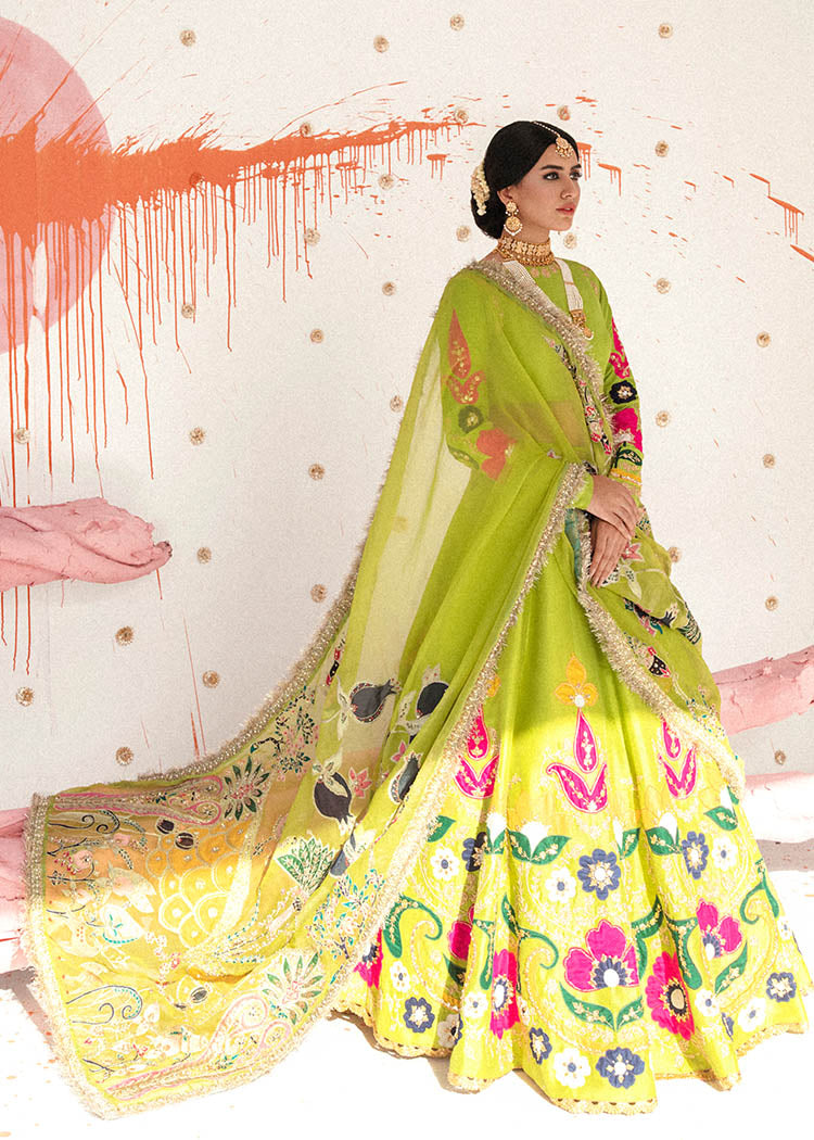 Dhani Green Embroidered Raw Silk Lehenga Choli (3-Piece) - Image 3