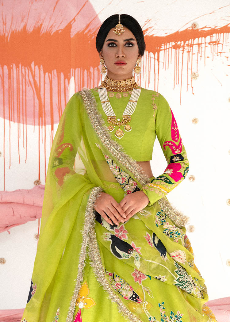 Dhani Green Embroidered Raw Silk Lehenga Choli (3-Piece) - Image 4