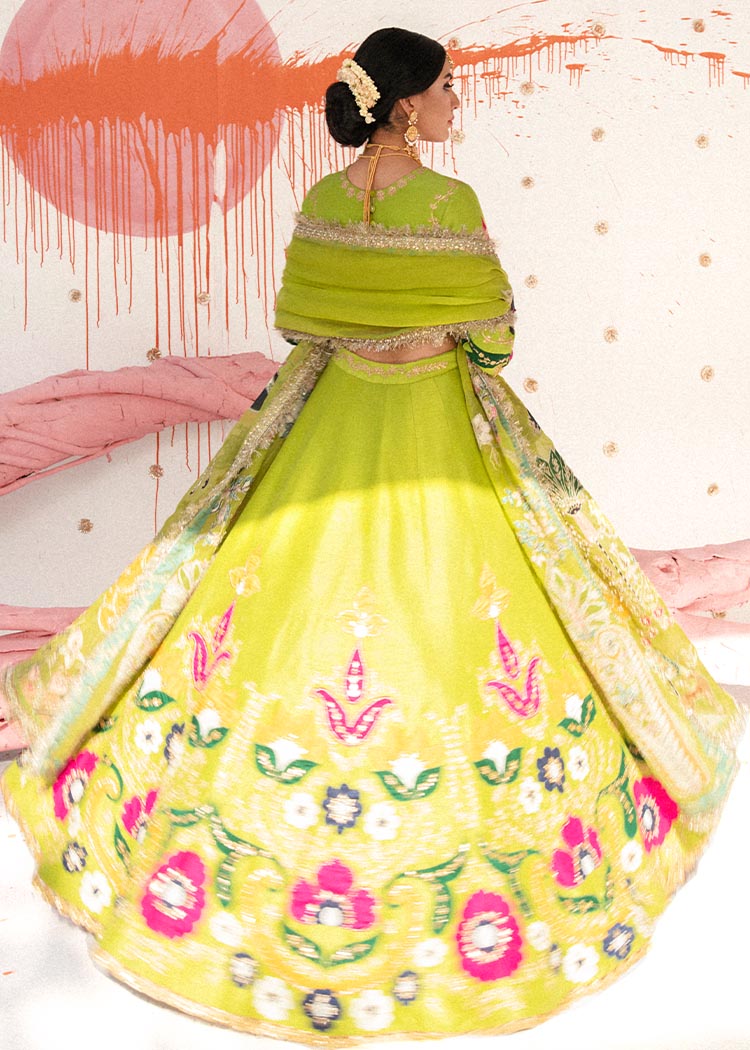 Dhani Green Embroidered Raw Silk Lehenga Choli (3-Piece) - Image 7