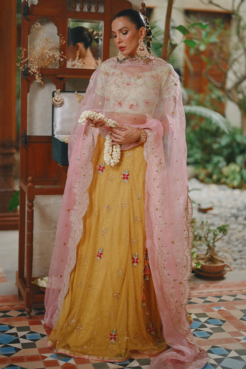 Apple Green Embroidered Raw Silk Lehenga (3-Piece) - Image 1