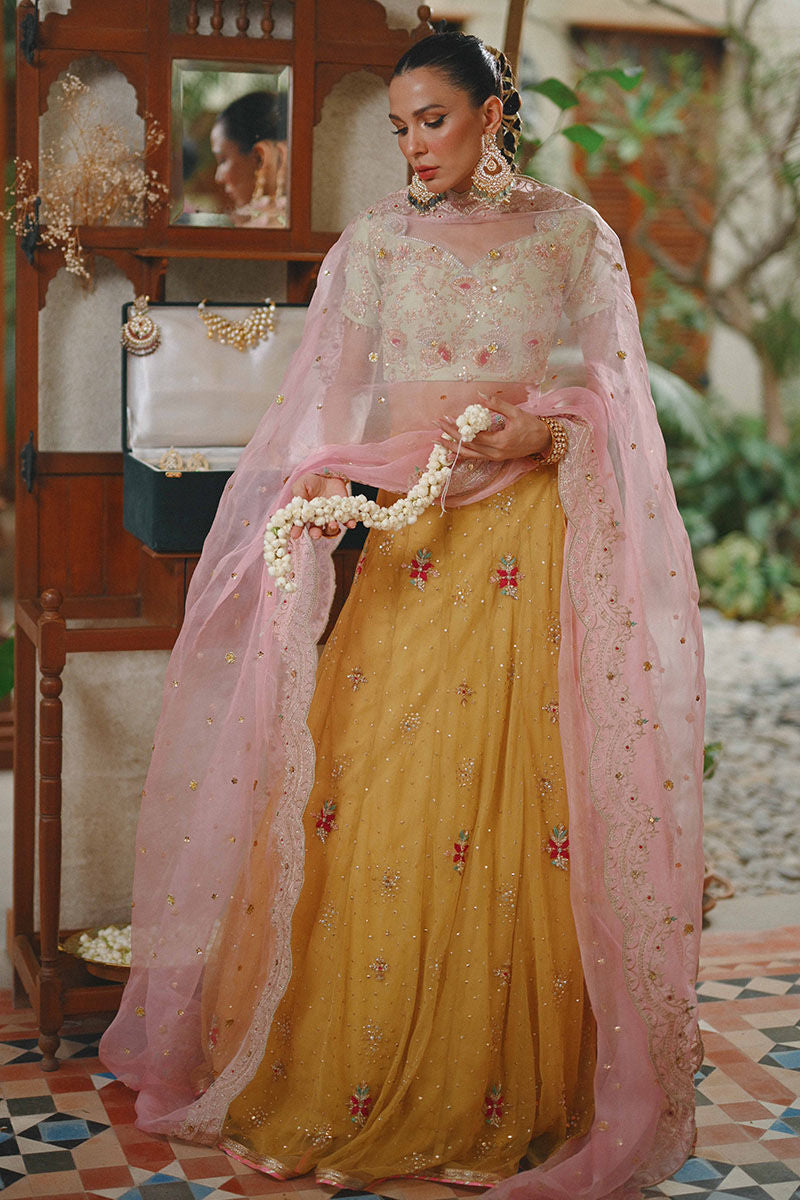 Apple Green Embroidered Raw Silk Lehenga (3-Piece) - Image 2