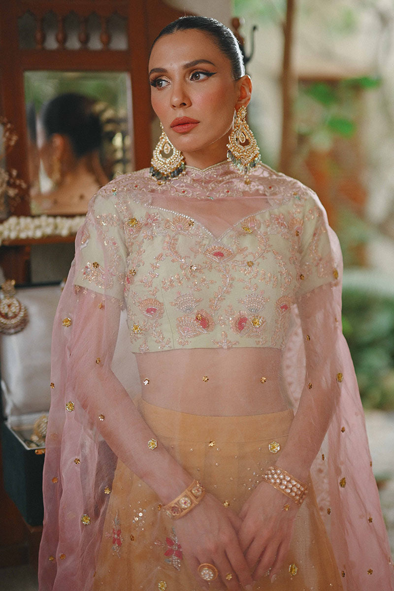 Apple Green Embroidered Raw Silk Lehenga (3-Piece) - Image 4