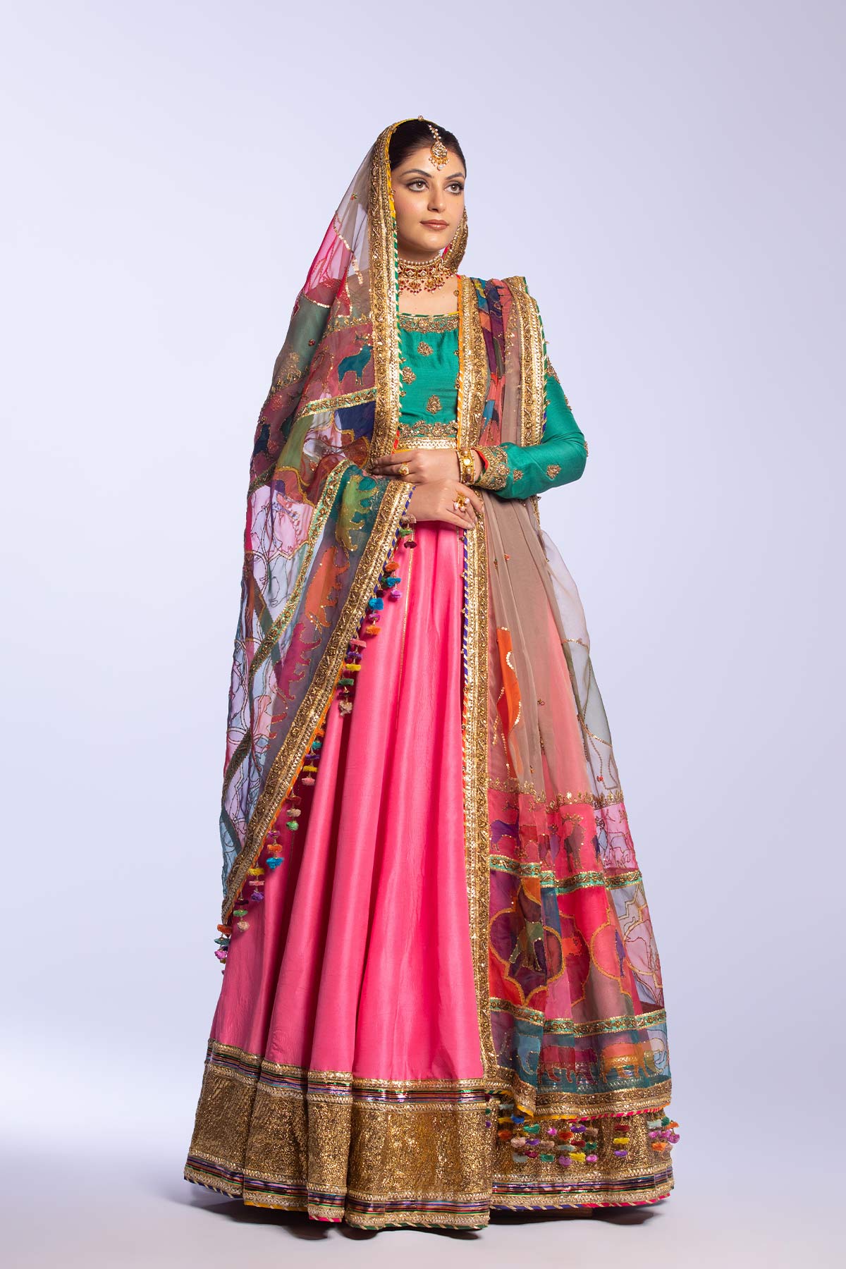 Pakistani Jade Zardozi Raw Silk Lehenga Choli (3-Piece) - Image 10
