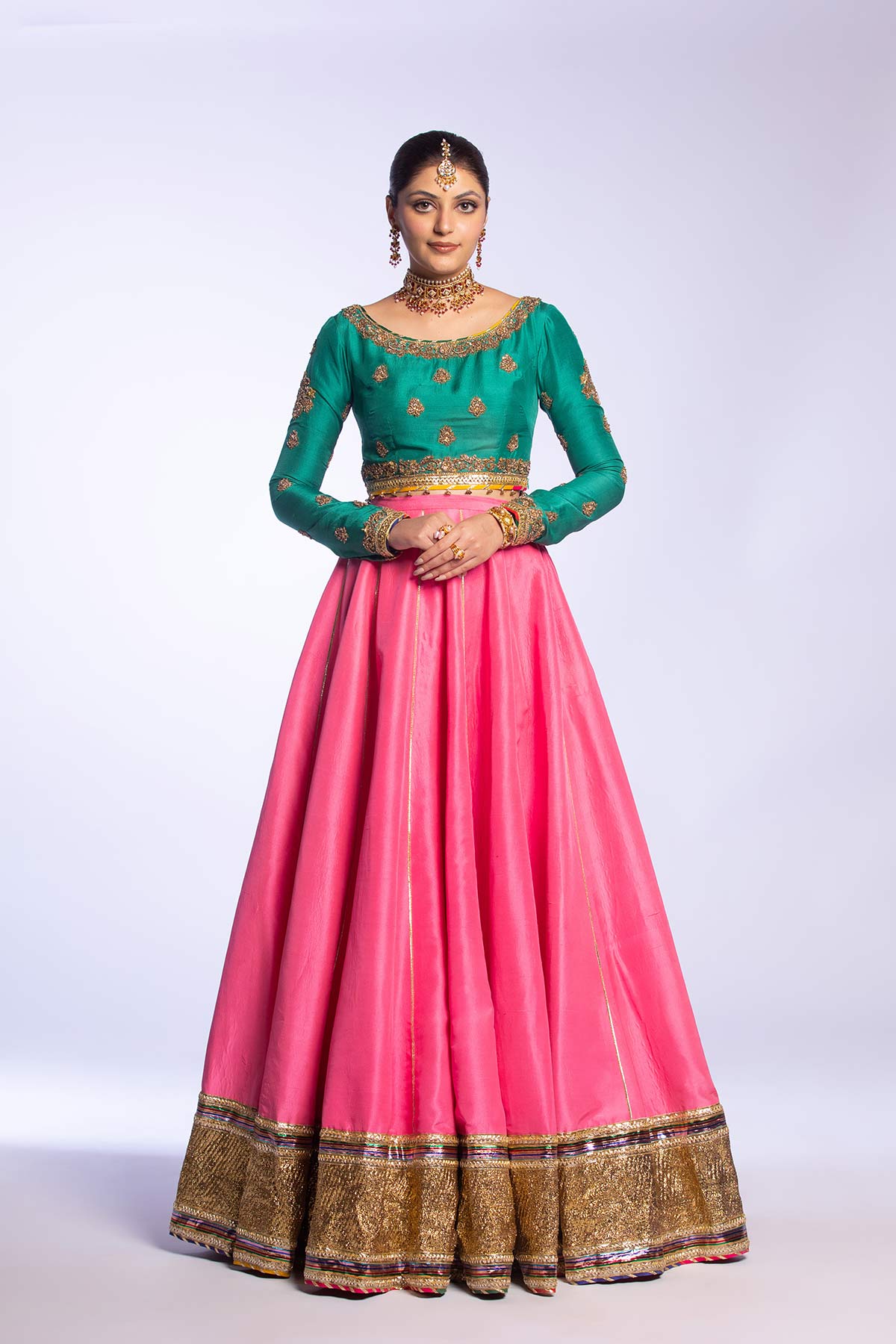 Pakistani Jade Zardozi Raw Silk Lehenga Choli (3-Piece) - Image 11
