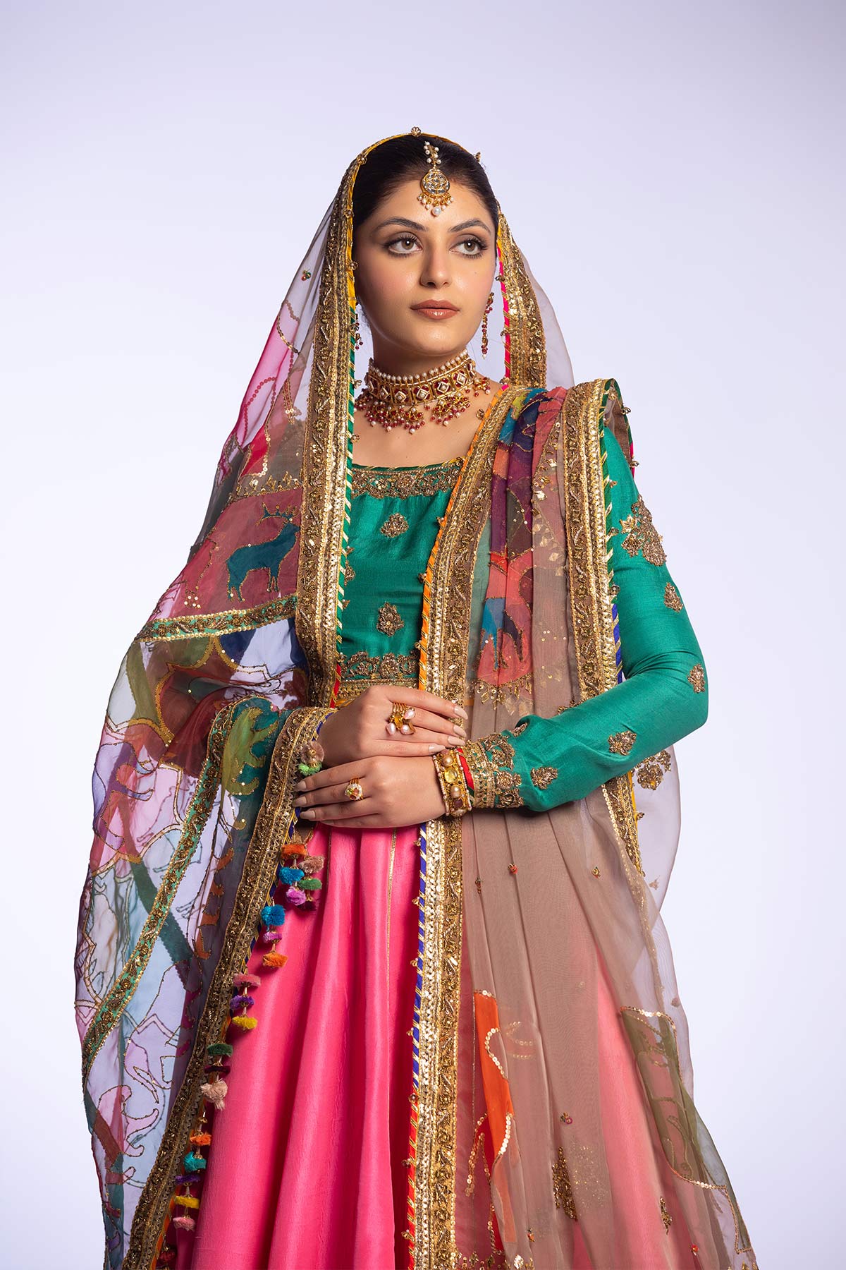 Pakistani Jade Zardozi Raw Silk Lehenga Choli (3-Piece) - Image 12
