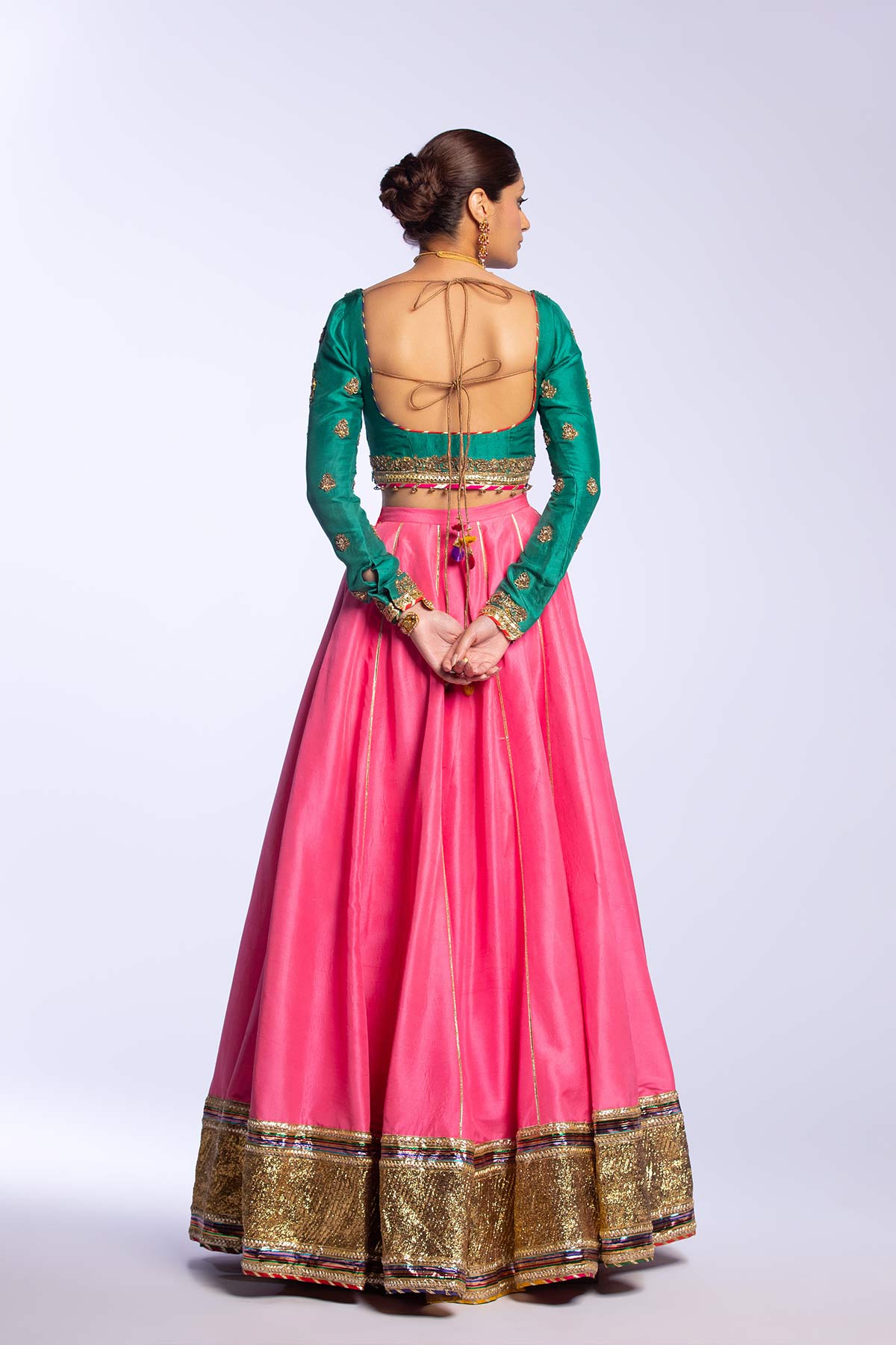 Pakistani Jade Zardozi Raw Silk Lehenga Choli (3-Piece) - Image 14
