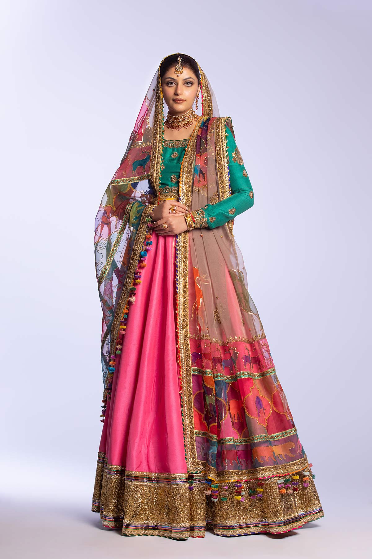 Pakistani Jade Zardozi Raw Silk Lehenga Choli (3-Piece) - Image 15