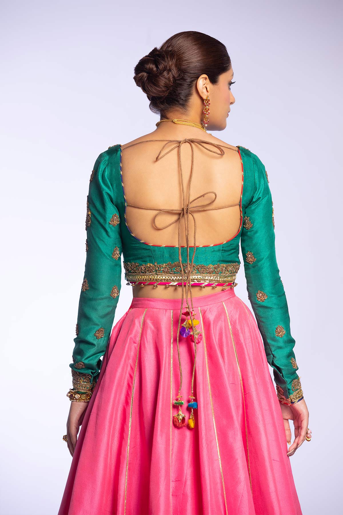 Pakistani Jade Zardozi Raw Silk Lehenga Choli (3-Piece) - Image 16