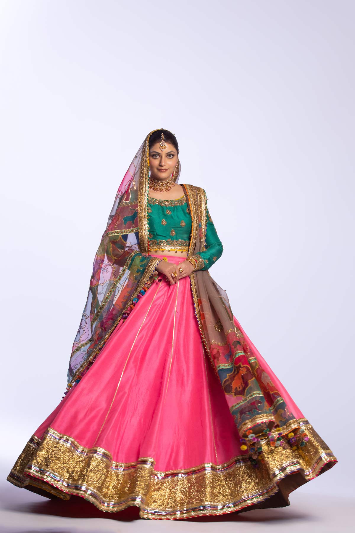 Pakistani Jade Zardozi Raw Silk Lehenga Choli (3-Piece) - Image 7