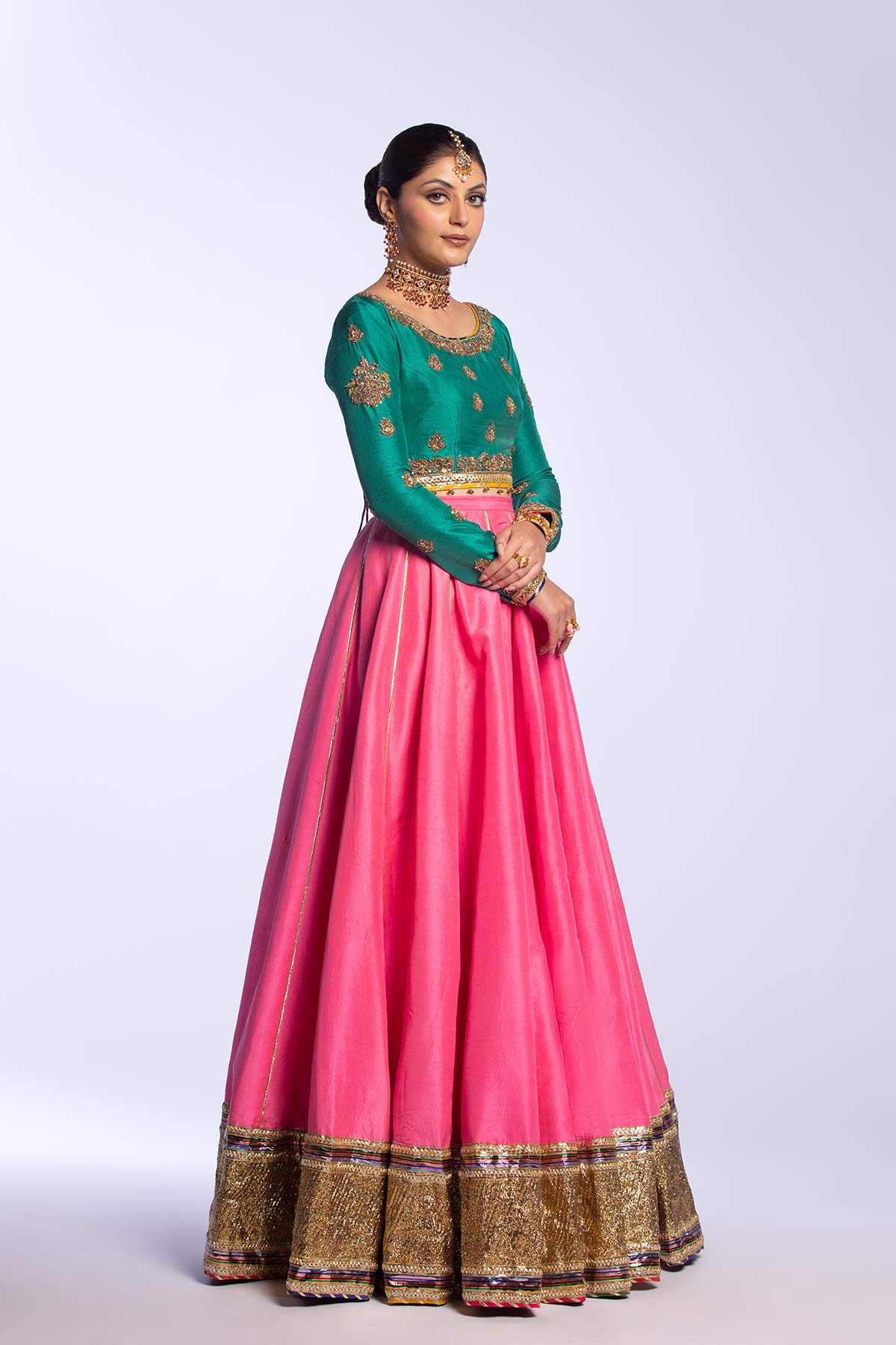 Pakistani Jade Zardozi Raw Silk Lehenga Choli (3-Piece) - Image 8