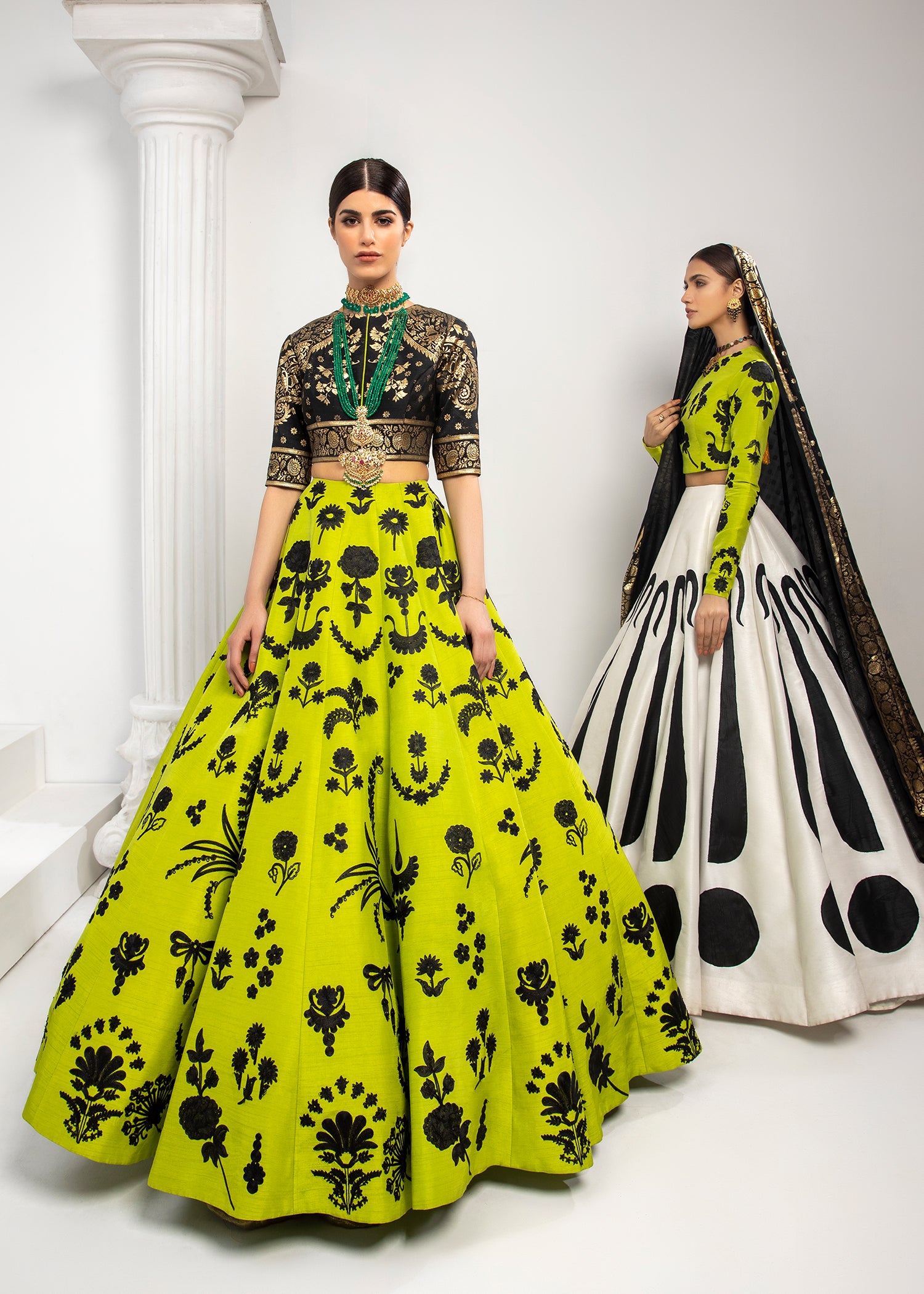 Pakistani Dhaani Green Aari Embroidered Silk-Blend Lehenga Choli (3-Piece) - Image 3