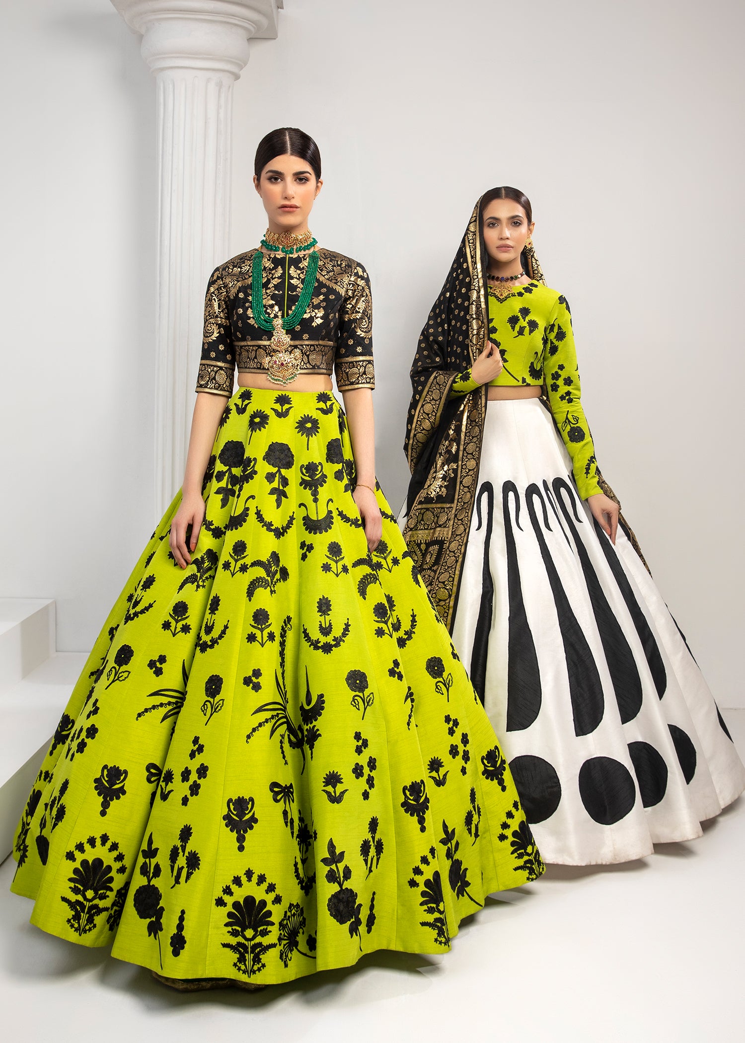 Pakistani Dhaani Green Aari Embroidered Silk-Blend Lehenga Choli (3-Piece) - Image 4