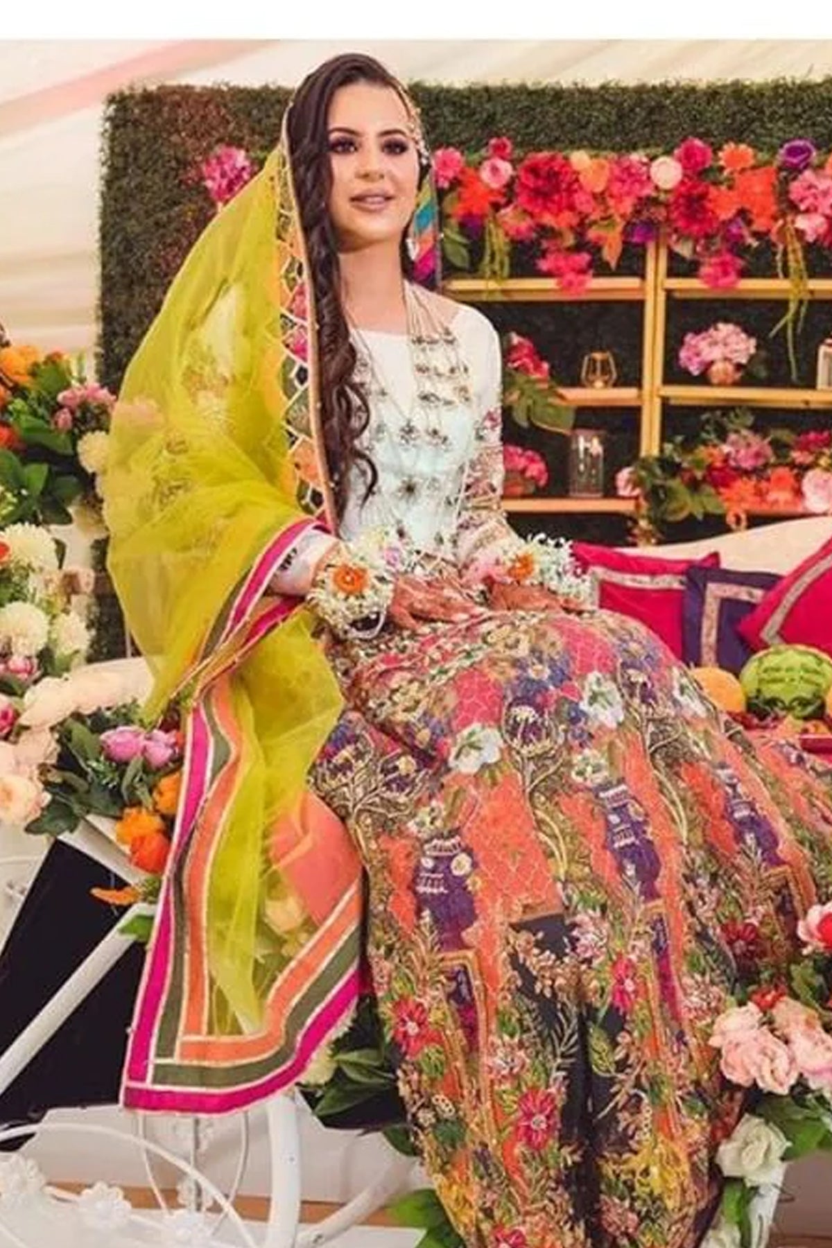 Lime Green Embroidered Silk-Blend Lehenga (3-Piece) - Image 1