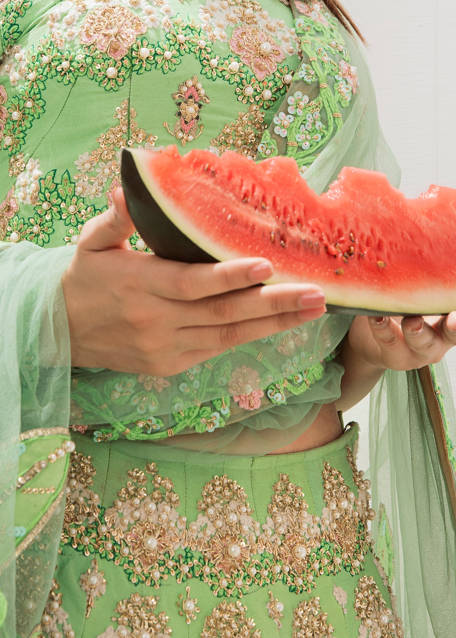 Persian Green Embellished Silk-Blend Lehnga Choli (3-Piece) - Image 3