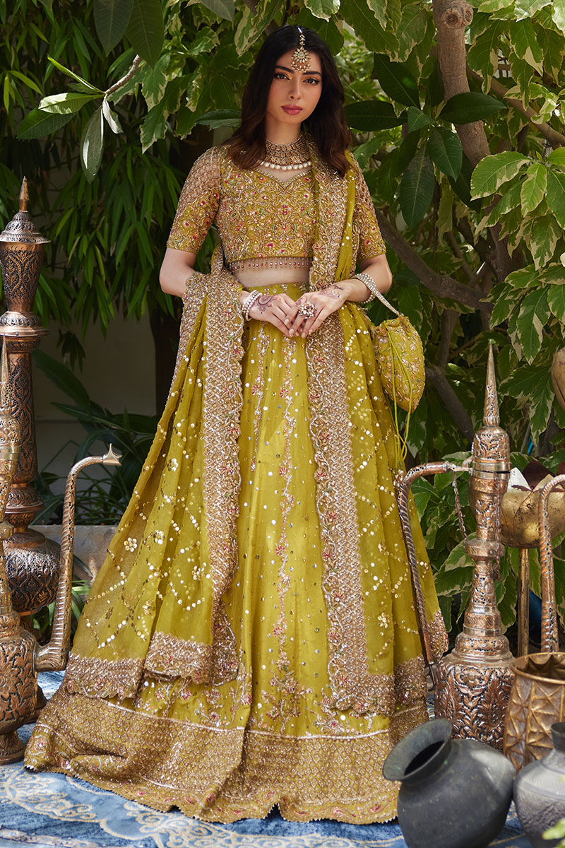Lime Green Embellished Silk Lehenga Choli (3-Piece) - Image 1