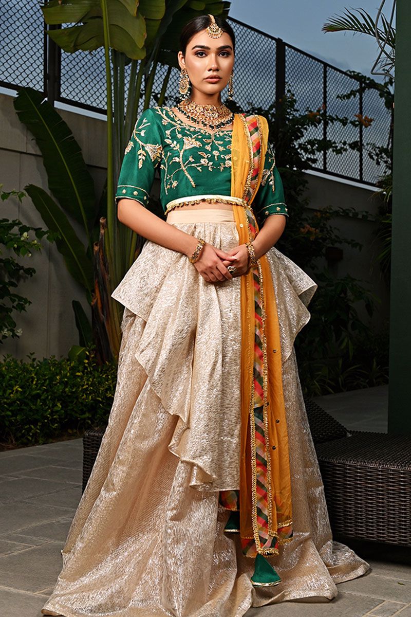 Jewel Green Zardozi Silk Lehenga Set (3-Piece) - Image 1