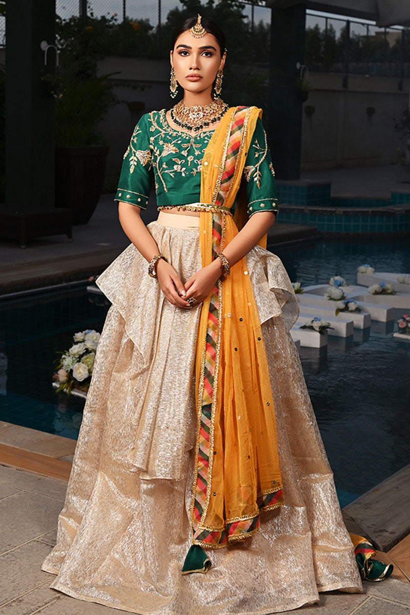 Jewel Green Zardozi Silk Lehenga Set (3-Piece) - Image 2