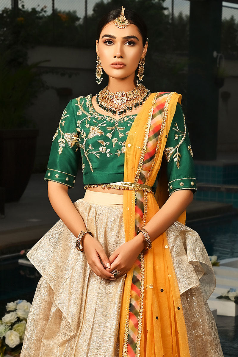 Jewel Green Zardozi Silk Lehenga Set (3-Piece) - Image 4