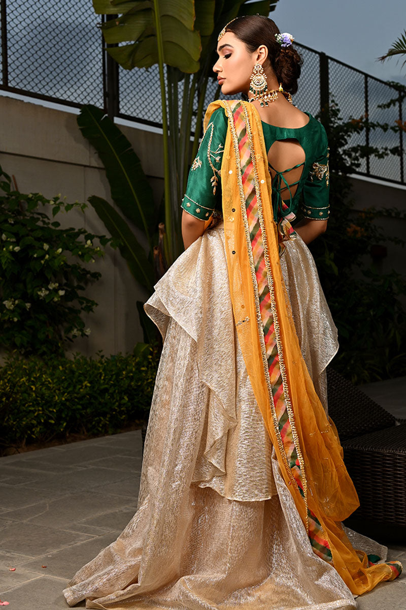 Jewel Green Zardozi Silk Lehenga Set (3-Piece) - Image 5