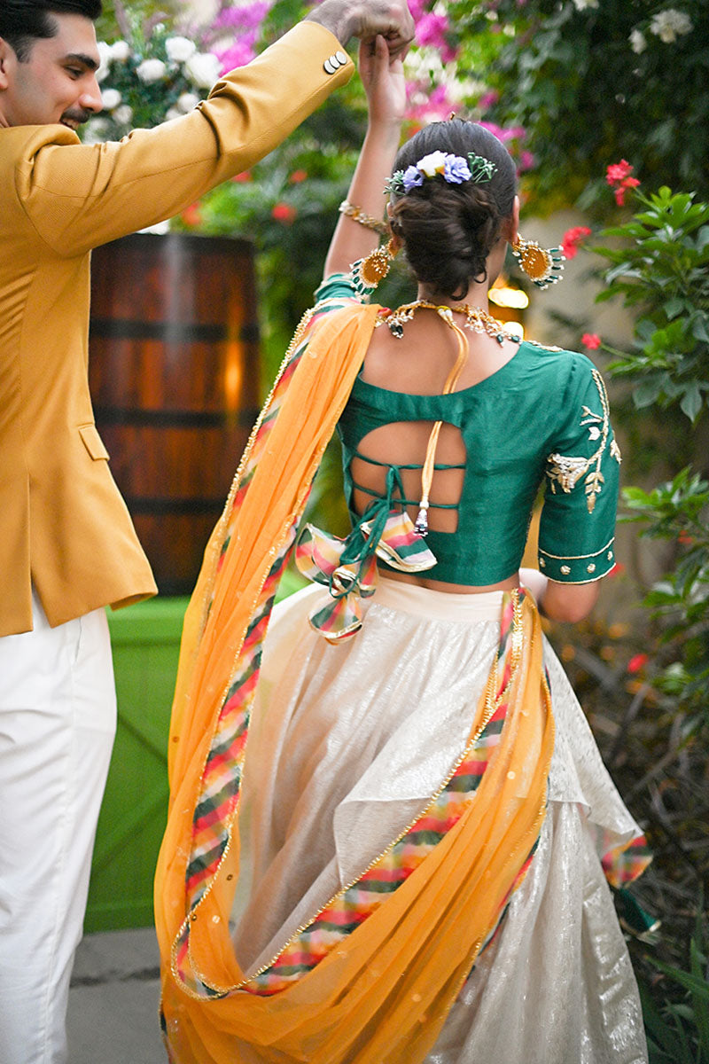 Jewel Green Zardozi Silk Lehenga Set (3-Piece) - Image 6