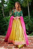 Emerald & Lime Embroidered Tissue Lehenga (3-Piece) - Image 2