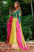 Emerald & Lime Embroidered Tissue Lehenga (3-Piece) - Image 3