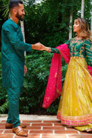 Emerald & Lime Embroidered Tissue Lehenga (3-Piece) - Image 5