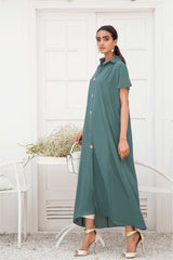 Pakistani Khaki Green Gold Button Georgette Chiffon Maxi Tunic (2-Piece) - Image 4