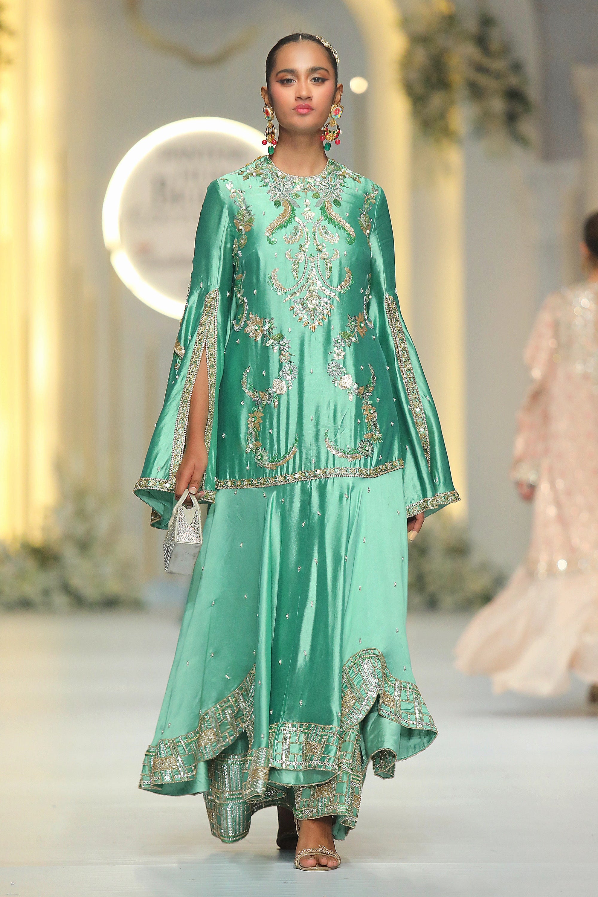 Parakeet Green Zardozi Tissue Silk Maxi (2-Piece) - Image 1