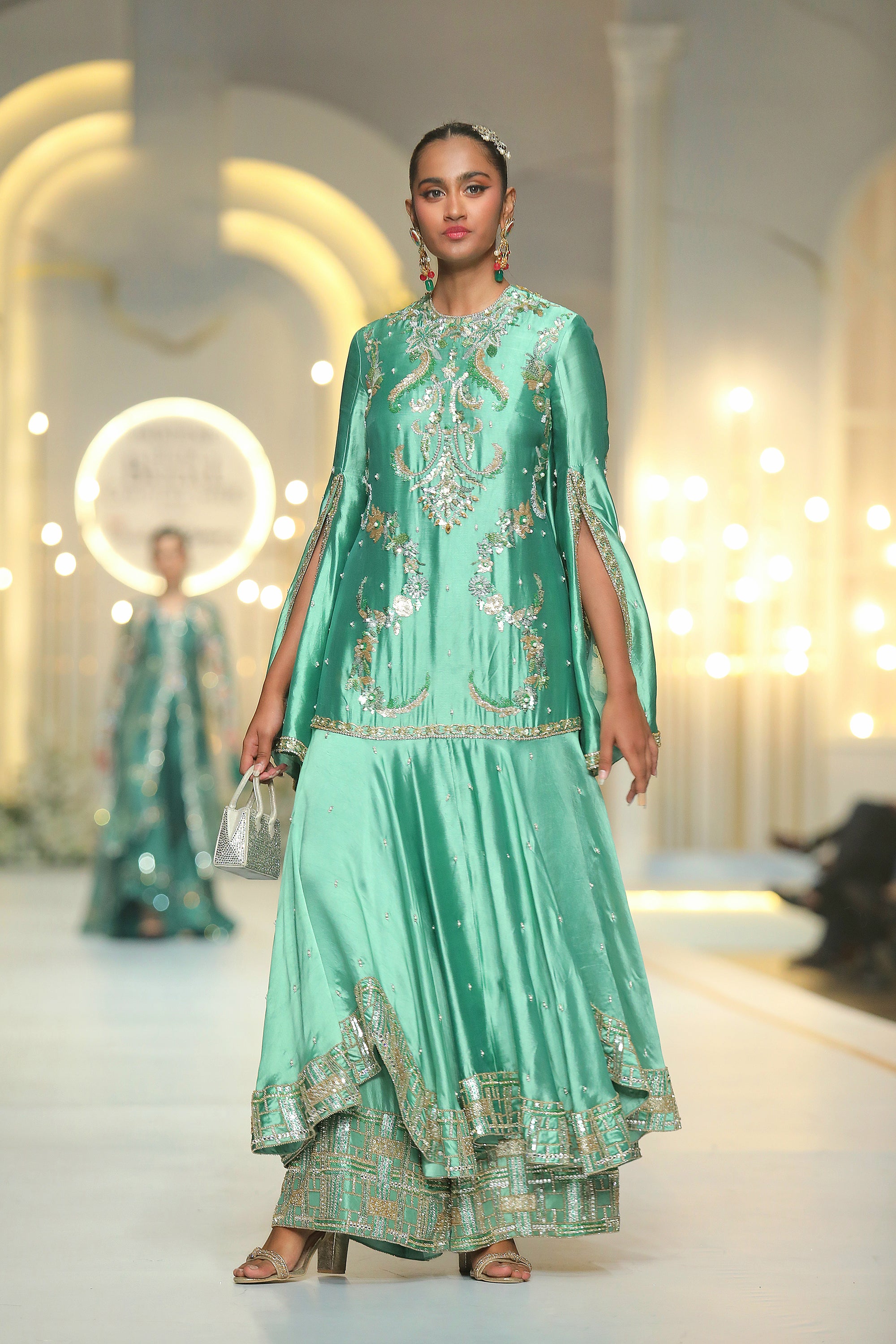 Parakeet Green Zardozi Tissue Silk Maxi (2-Piece) - Image 2