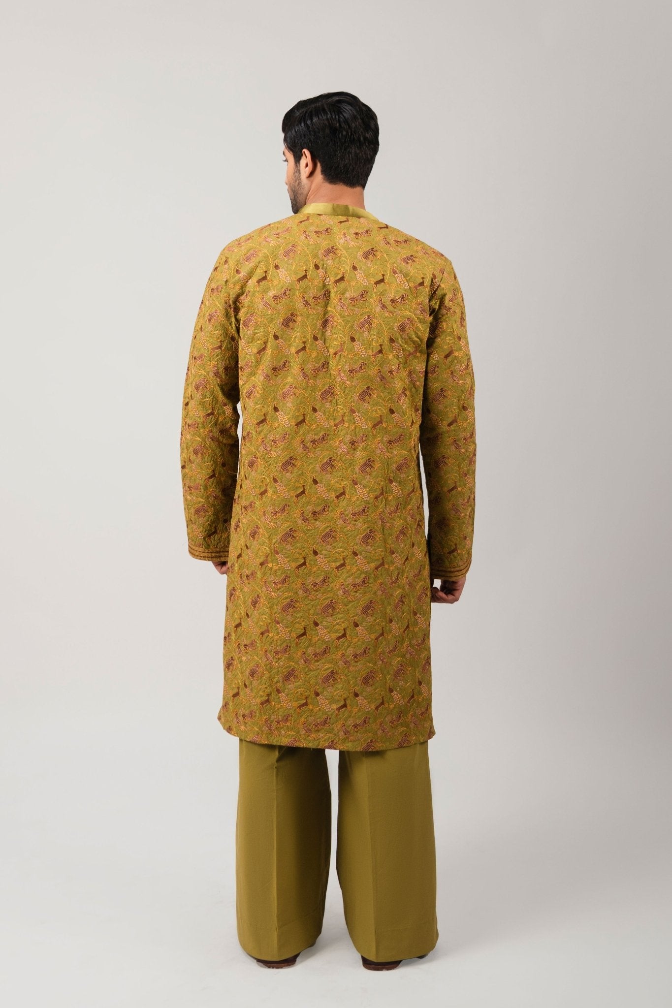 Mehndi Green Embroidered Cotton Kurta Set (3-Piece) - Image 7