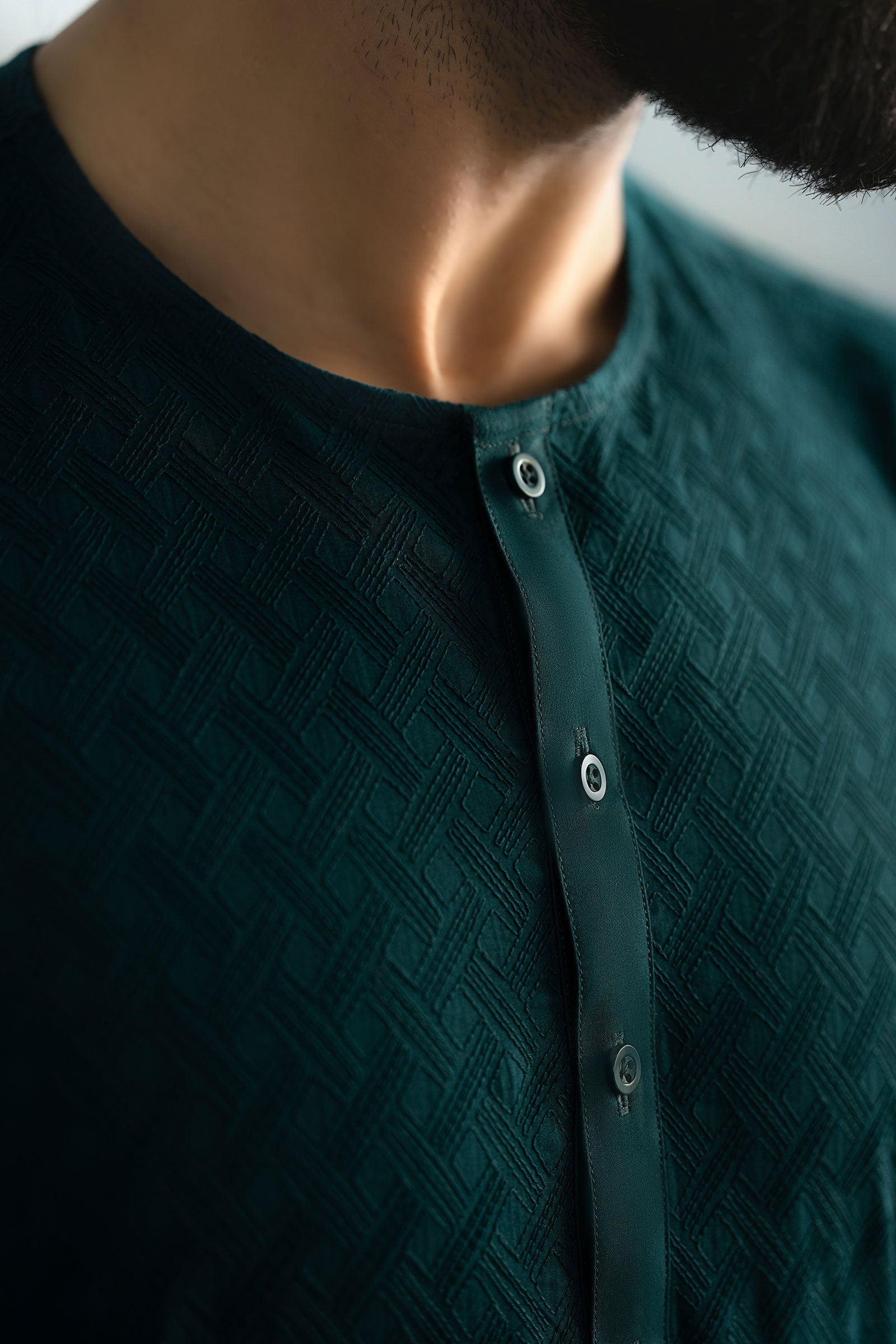 Bottle Green Schiffli Cotton Embroidered Kurta (2-Piece) - Image 6