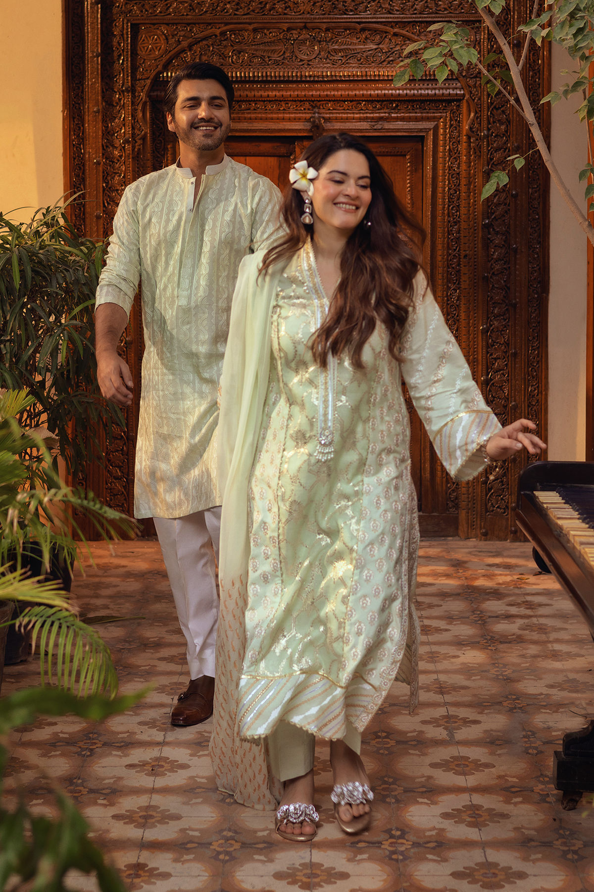 Mint Embroidered Cotton-Silk Kurta (2-Piece) - Image 5