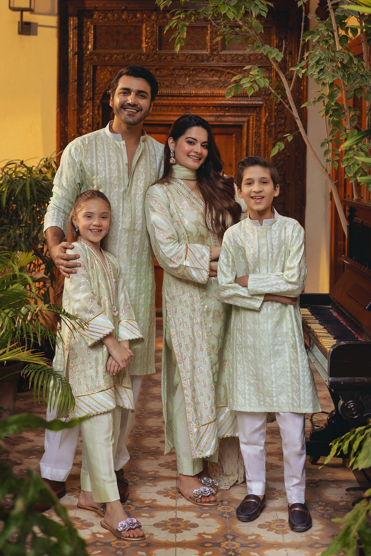 Mint Embroidered Cotton-Silk Kurta (2-Piece) - Image 6