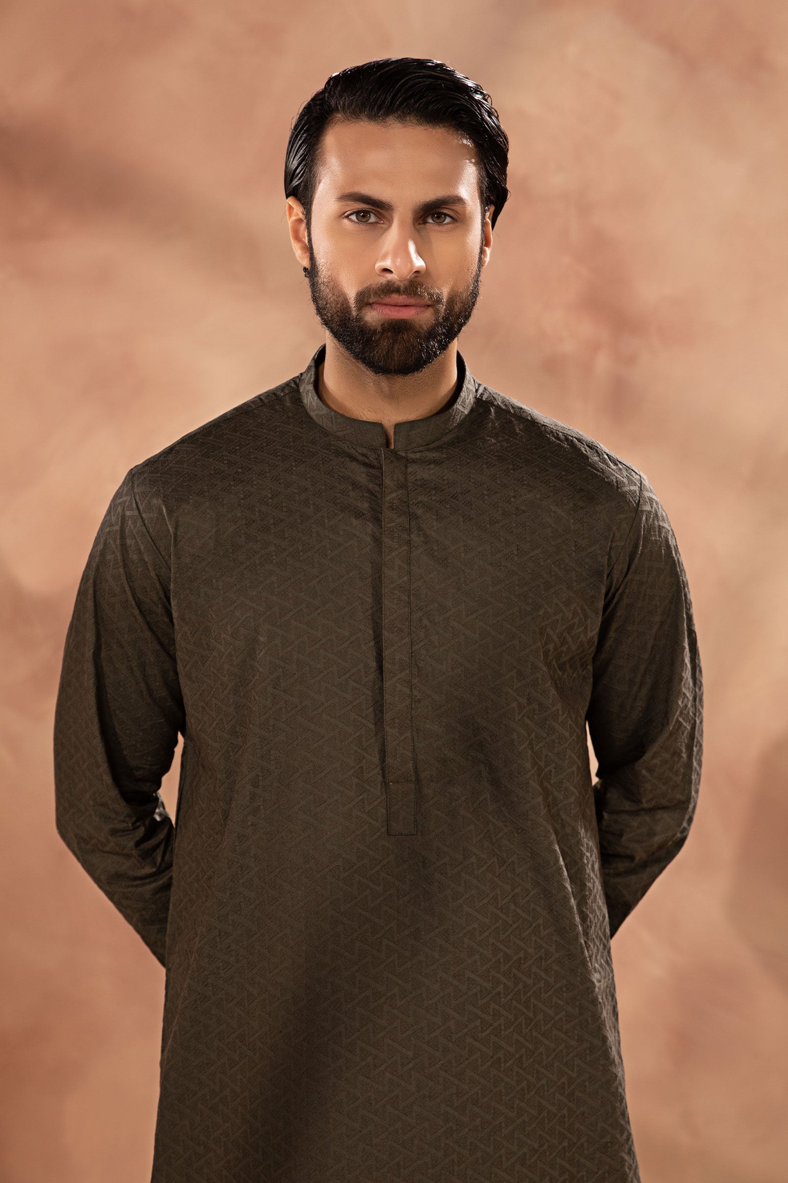 Olive Green Embroidered Cotton Kurta (2-Piece) - Image 2