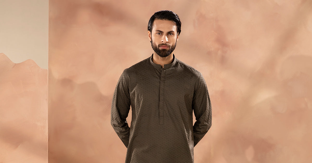 Olive Green Embroidered Cotton Kurta (2-Piece) - Image 4