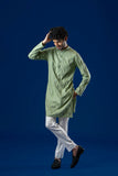 Light Green Thread Embroidered Cotton Kurta (2-Piece) - Image 3