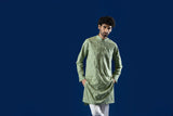 Light Green Thread Embroidered Cotton Kurta (2-Piece) - Image 6
