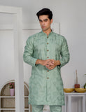 Light Green Embroidered Cotton Kurta Set (2-Piece) - Image 3
