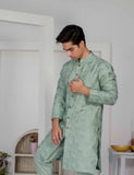 Light Green Embroidered Cotton Kurta Set (2-Piece) - Image 5