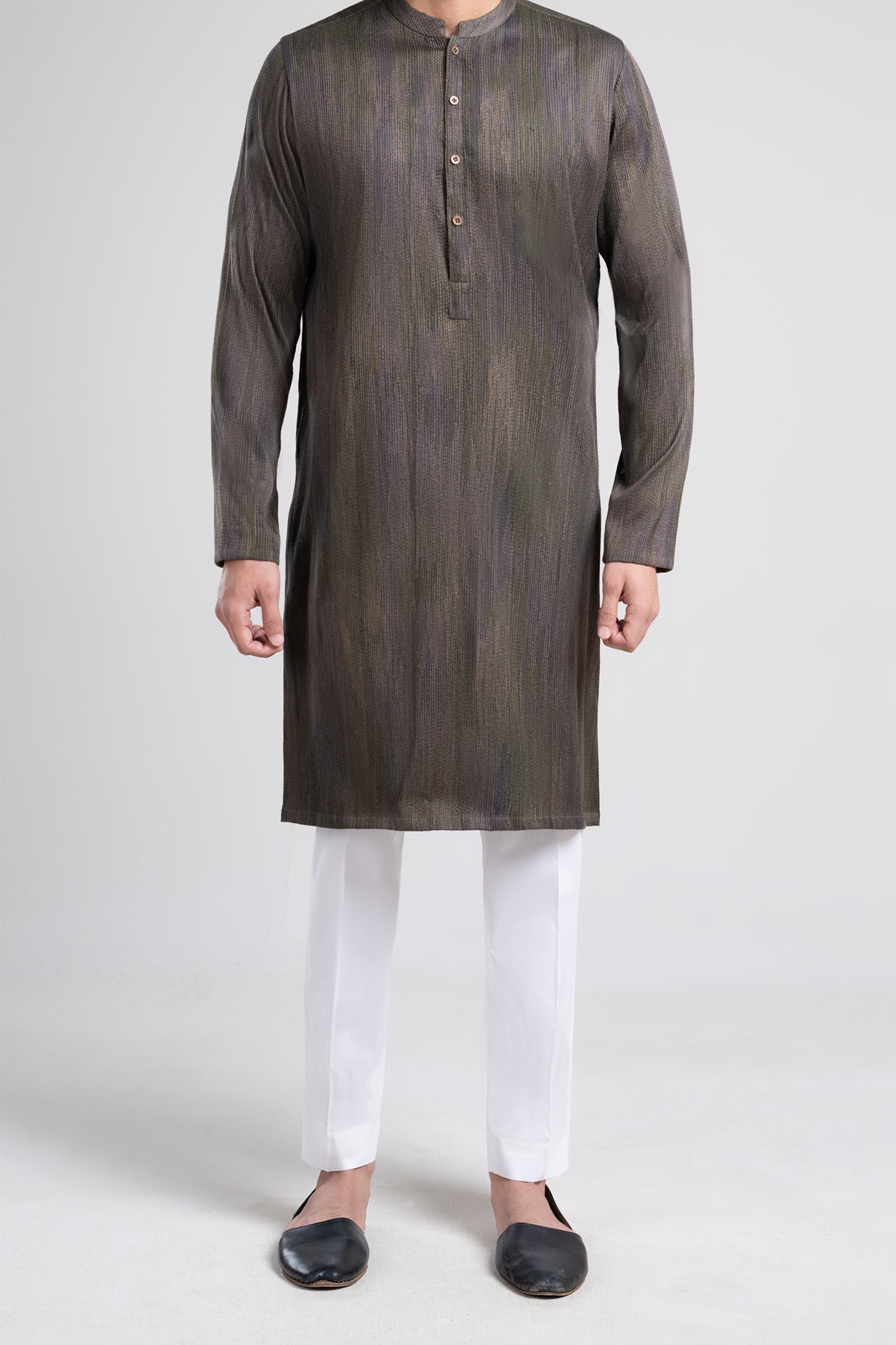 Olive Green Embroidered Egyptian Cotton Kurta (2-Piece) - Image 1