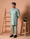 Light Green Embroidered Karandi Kurta (2-Piece) - Image 2