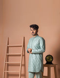 Light Green Embroidered Karandi Kurta (2-Piece) - Image 3