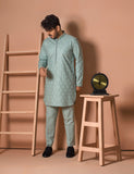 Light Green Embroidered Karandi Kurta (2-Piece) - Image 5