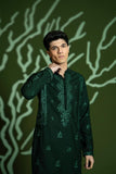 Deep Green Embroidered Wash-and-Wear Kurta Pajama (2-Piece) - Image 3