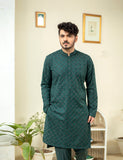 Deep Green Geometric Embroidered Wash & Wear Kurta (2-Piece) - Image 6