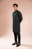 Deep Green Embroidered Wash & Wear Kurta Pajama (2-Piece) - Image 3