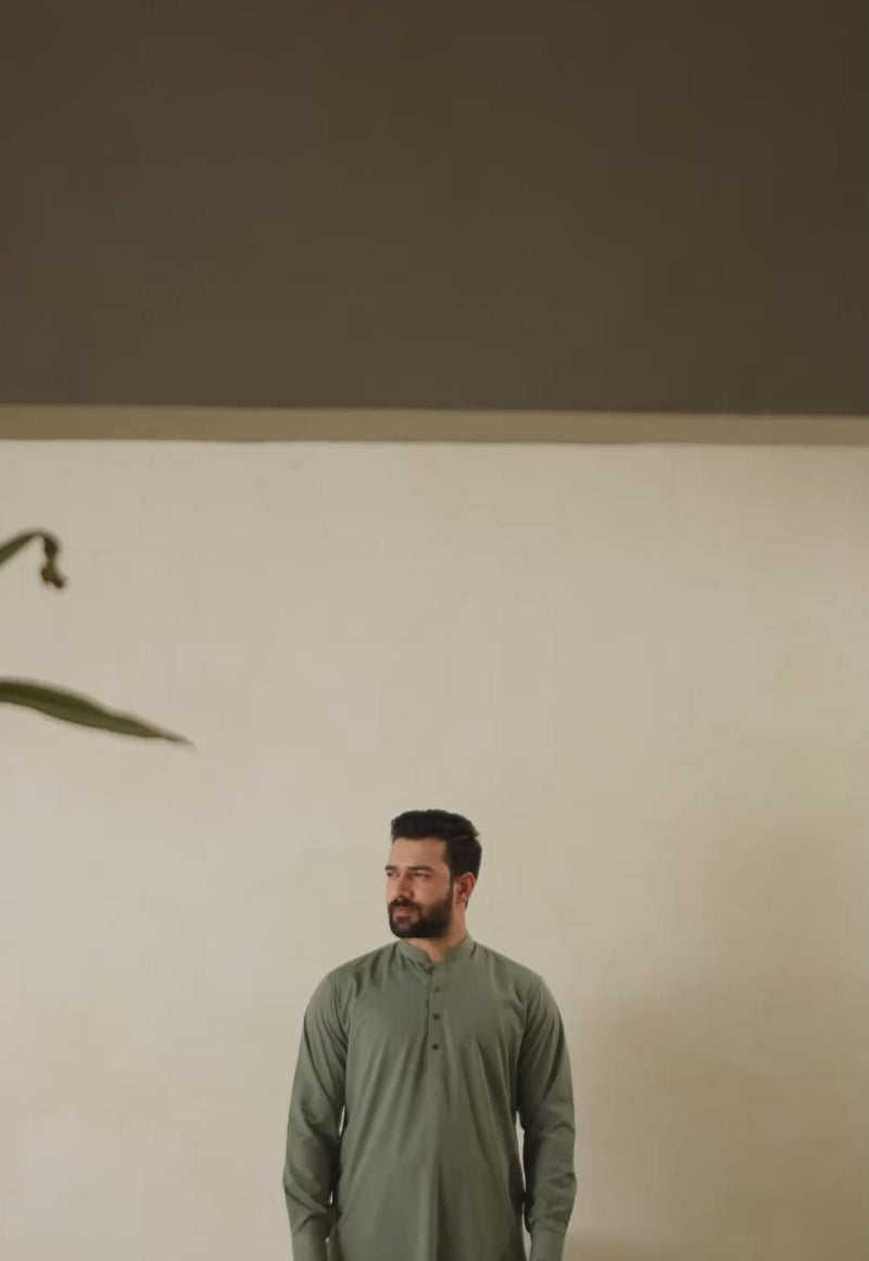 Russian Green Blended Fabric Kurta Shalwar (2-Piece) - Image 3